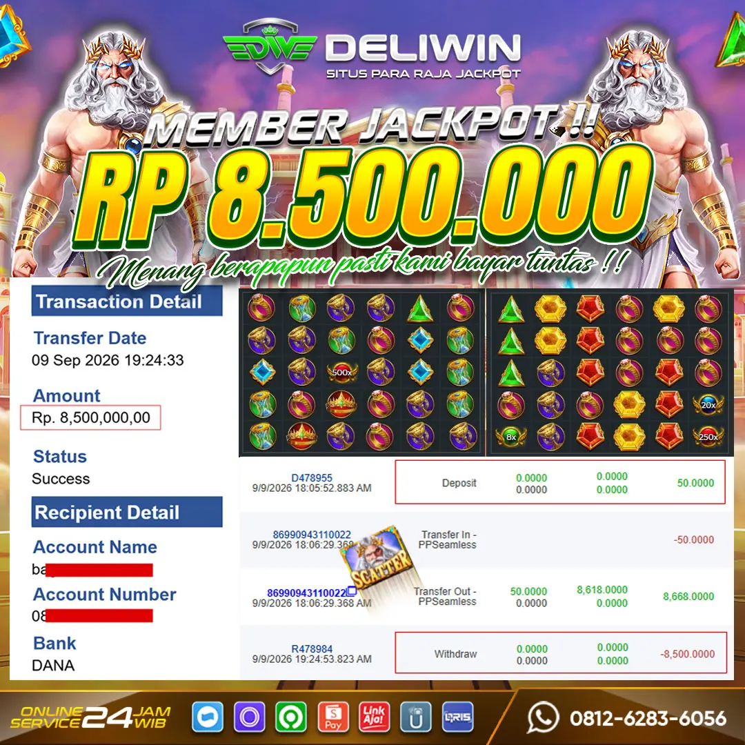 BUKTI PEMBAYARAN BERHASIL MEMBER JACKPOT GATES OF OLYMPUS RP 8.500.000 TUNTAS