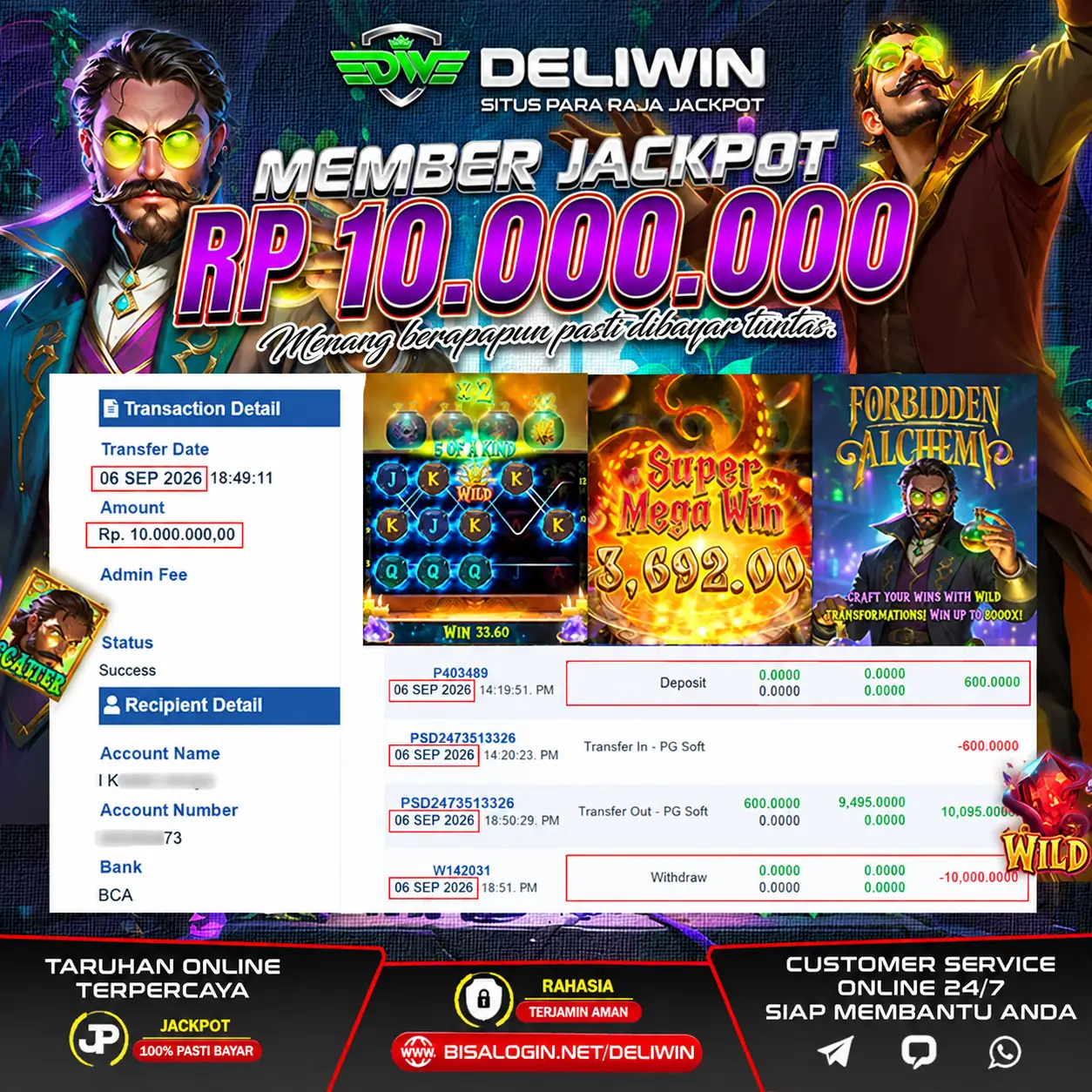 BUKTI PEMBAYARAN BERHASIL MEMBER JACKPOT FORBIDDEN ALCHEMY RP 10.000.000 TUNTAS