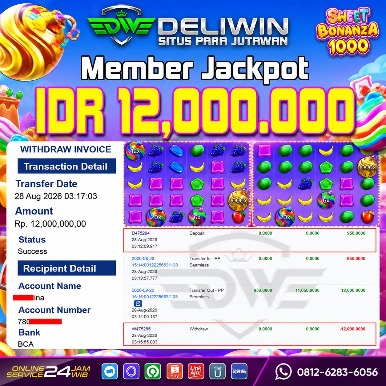 BUKTI PEMBAYARAN BERHASIL MEMBER JACKPOT PRAGMATIC PLAY RP 12.000.000 TUNTAS