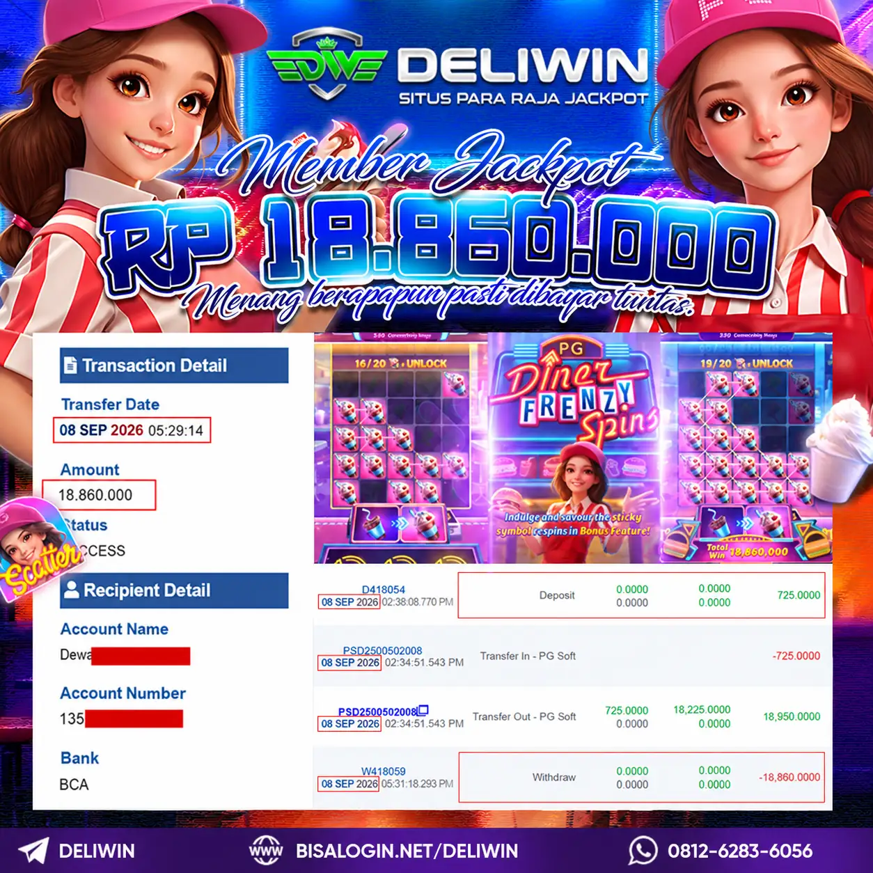 BUKTI PEMBAYARAN BERHASIL MEMBER JACKPOT DINER FRENZY SPINS RP 18.860.000 TUNTAS