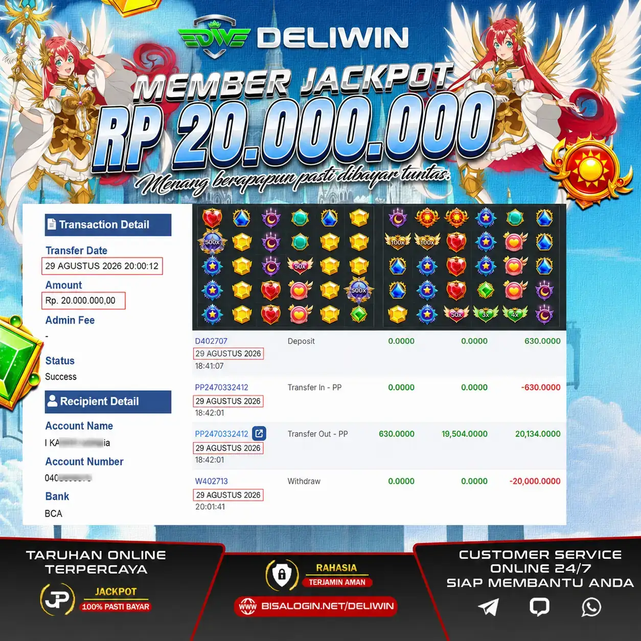 BUKTI PEMBAYARAN BERHASIL MEMBER JACKPOT STARLIGHT PRINCESS X1000 RP 20.000.000 TUNTAS