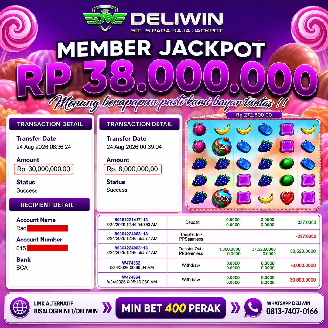 BUKTI PEMBAYARAN BERHASIL MEMBER JACKPOT SWEET BONANZA RP 38.000.000 TUNTAS